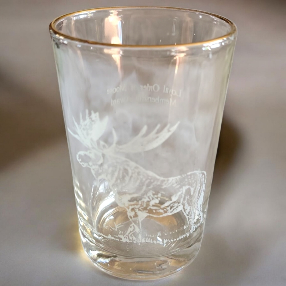 1 VTG 60'S MOOSE MEMBERSHIP AWARD BAR GLASS 5 Oz